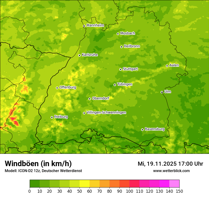 Modellkarten Windgeschwindigkeit