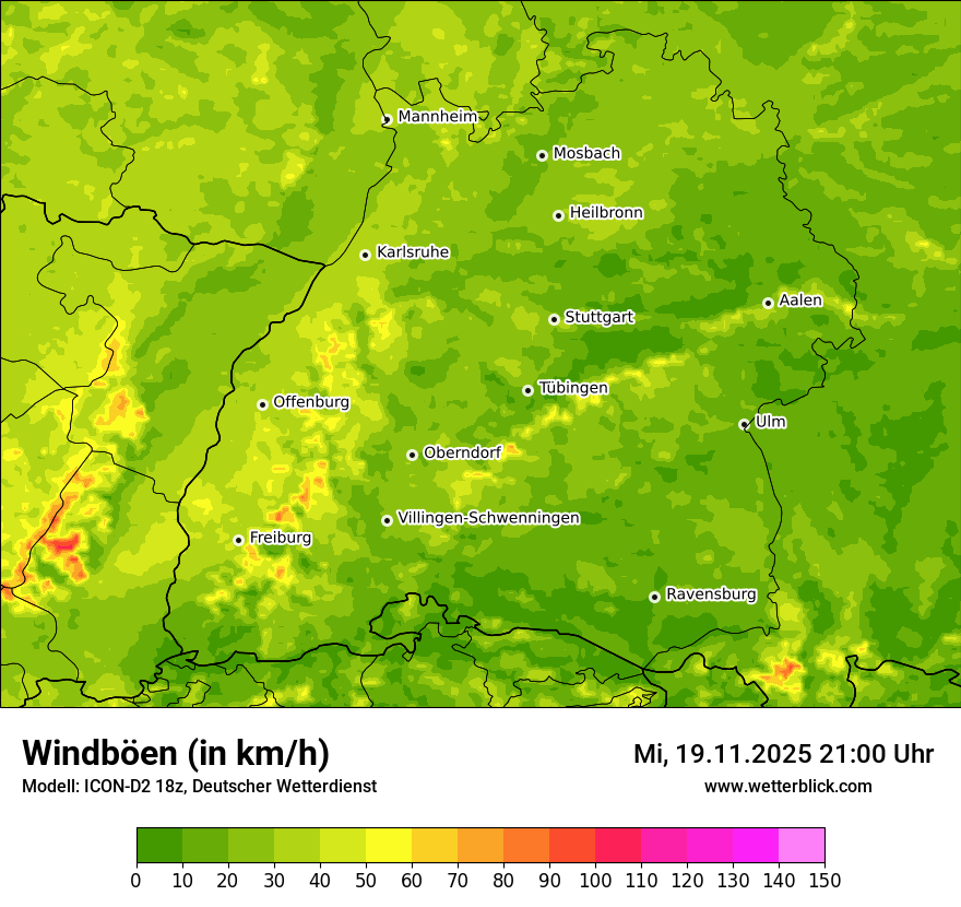 Modellkarten Windgeschwindigkeit