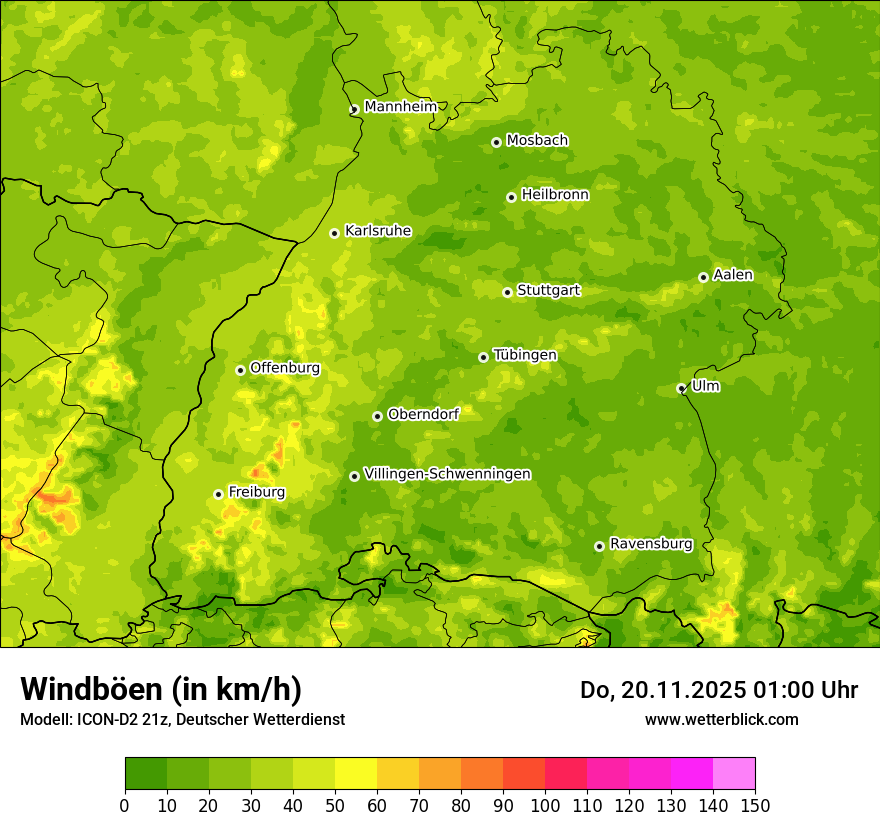 Modellkarten Windgeschwindigkeit