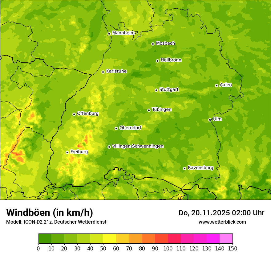 Modellkarten Windgeschwindigkeit
