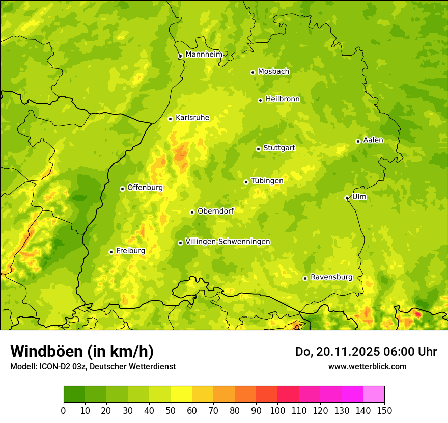 Modellkarten Windgeschwindigkeit