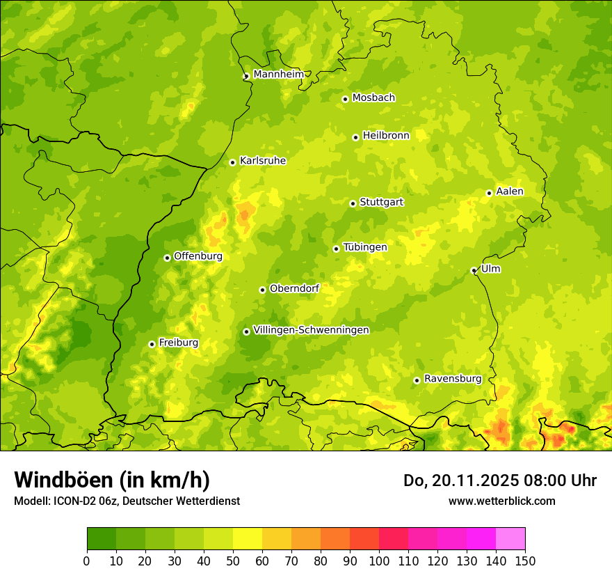Modellkarten Windgeschwindigkeit