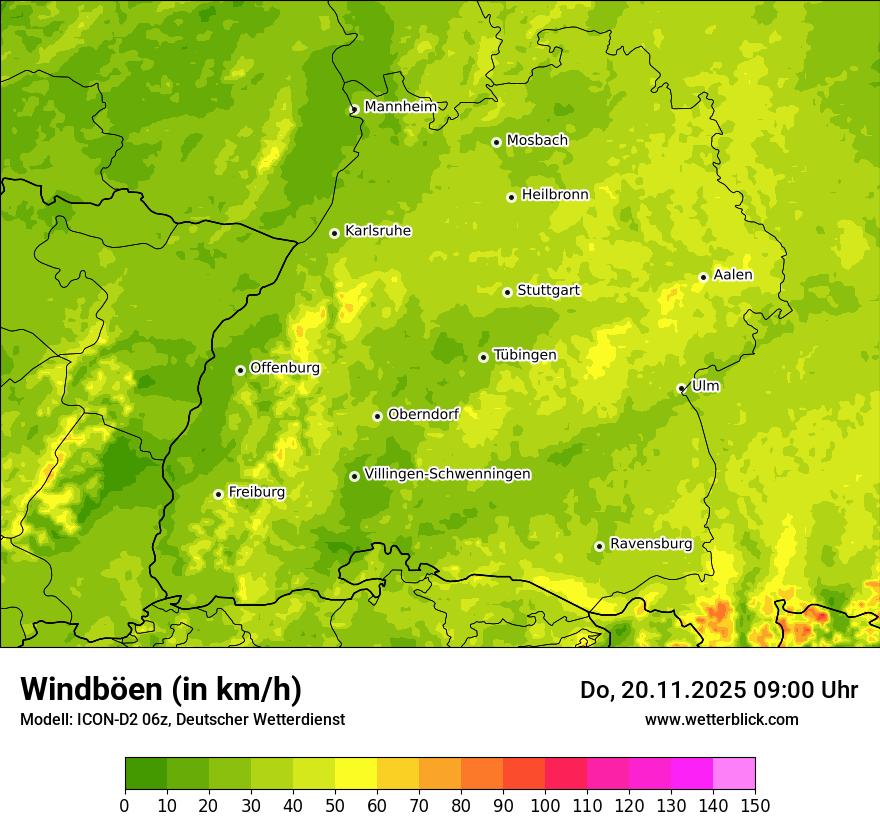 Modellkarten Windgeschwindigkeit