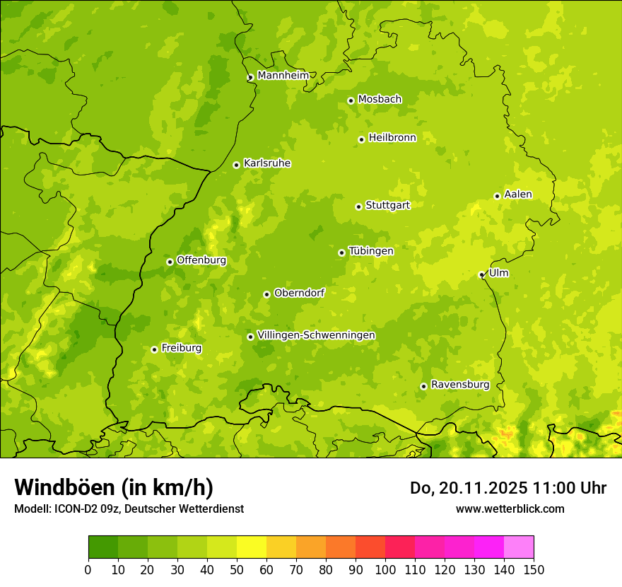 Modellkarten Windgeschwindigkeit