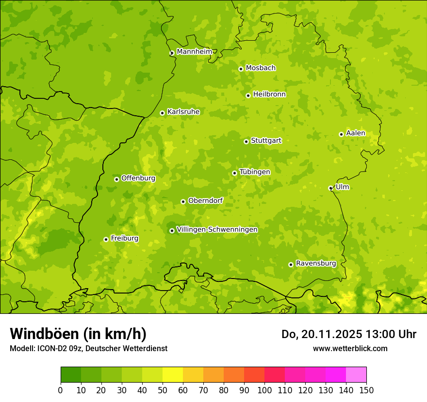 Modellkarten Windgeschwindigkeit