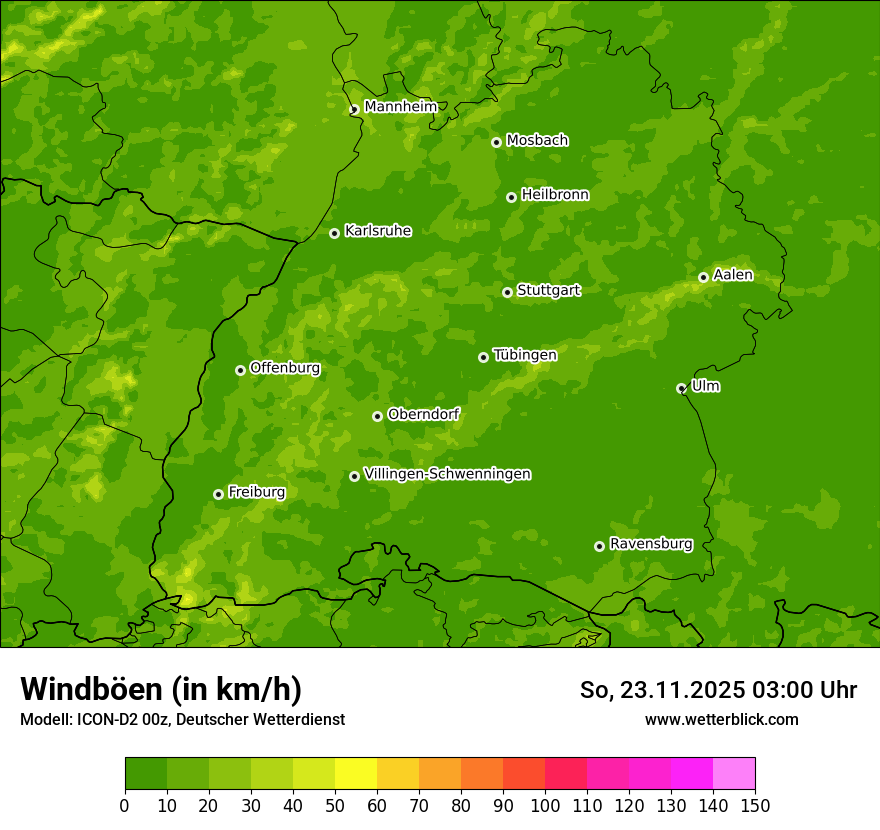 Modellkarten Windgeschwindigkeit