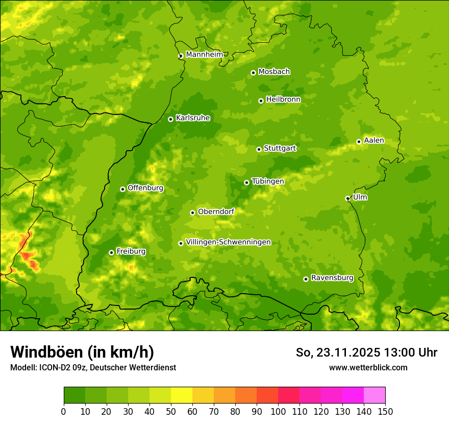 Modellkarten Windgeschwindigkeit