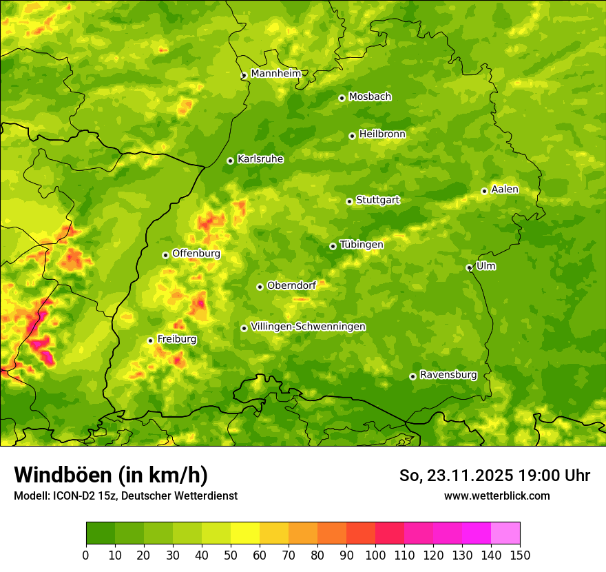 Modellkarten Windgeschwindigkeit