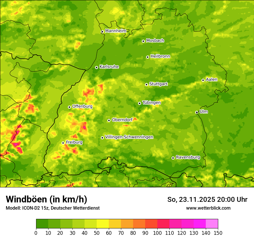Modellkarten Windgeschwindigkeit