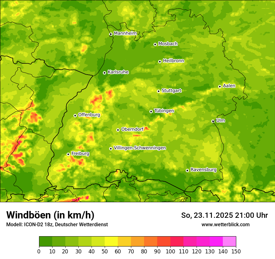 Modellkarten Windgeschwindigkeit