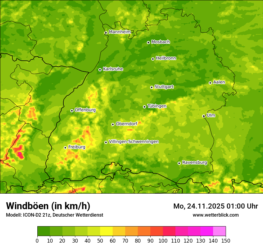 Modellkarten Windgeschwindigkeit