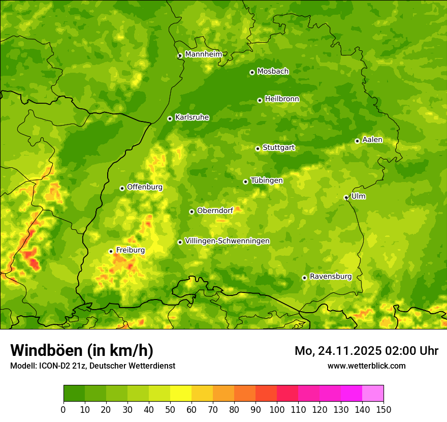 Modellkarten Windgeschwindigkeit
