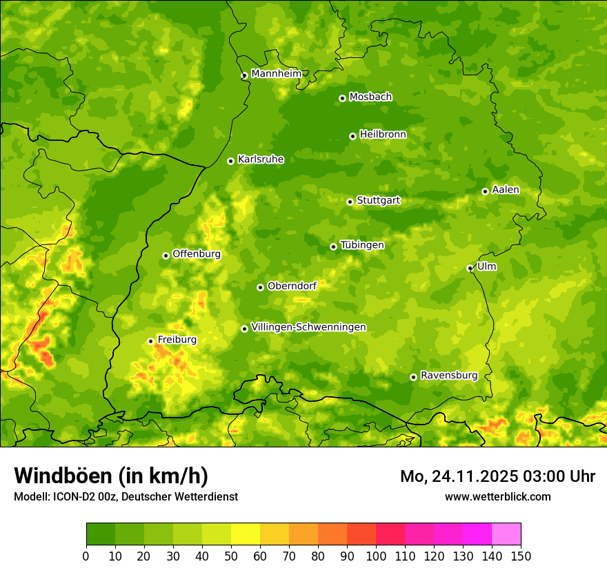 Modellkarten Windgeschwindigkeit