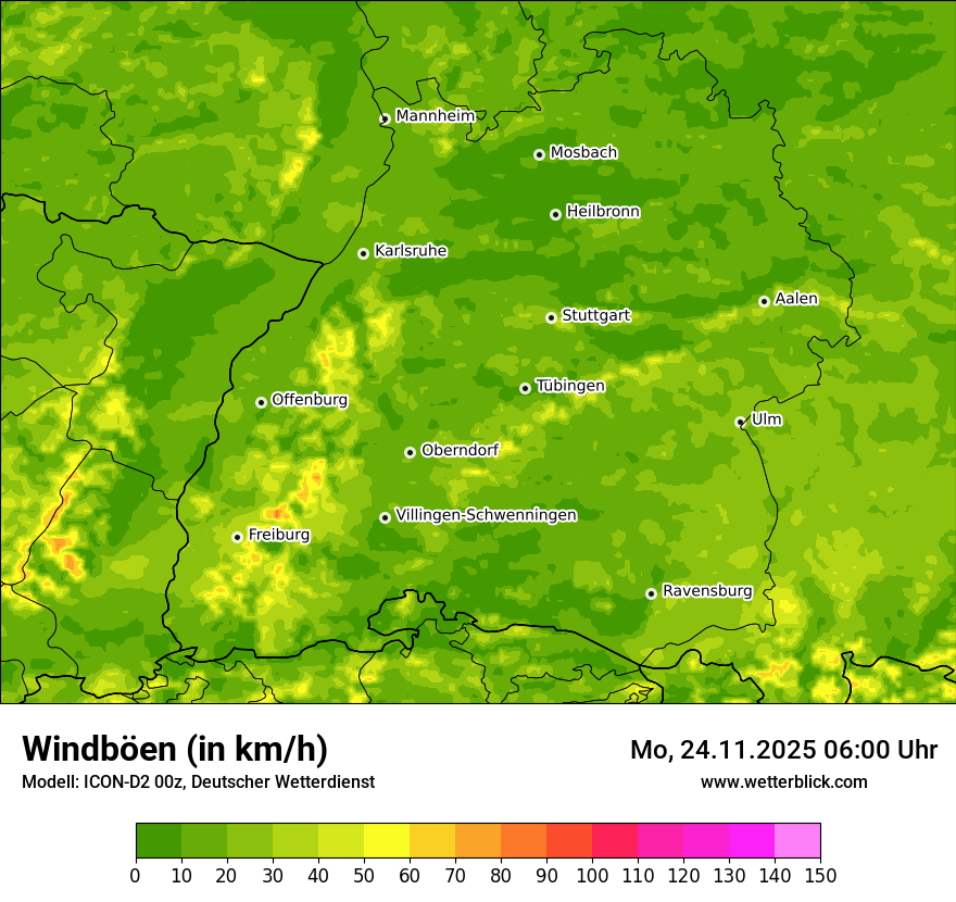 Modellkarten Windgeschwindigkeit