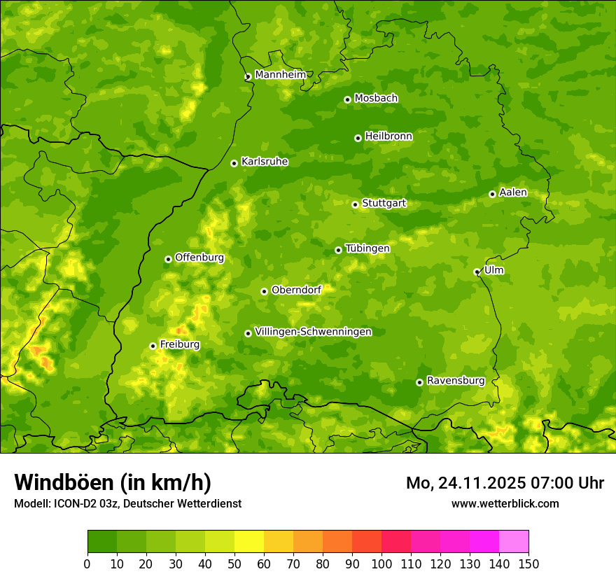 Modellkarten Windgeschwindigkeit