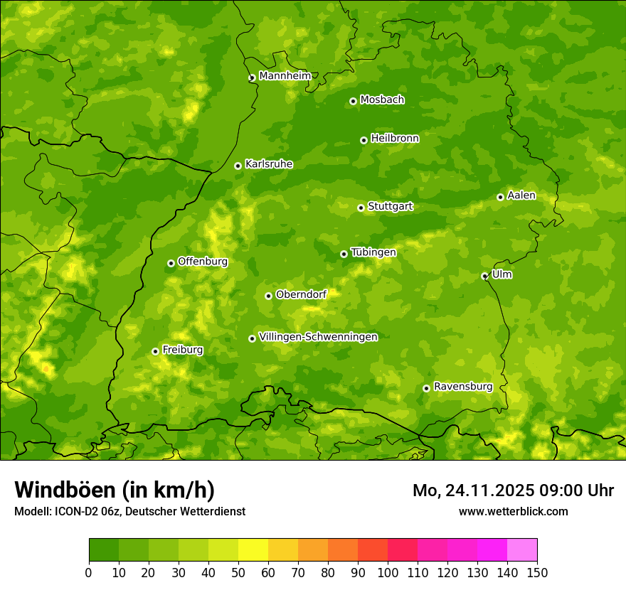 Modellkarten Windgeschwindigkeit