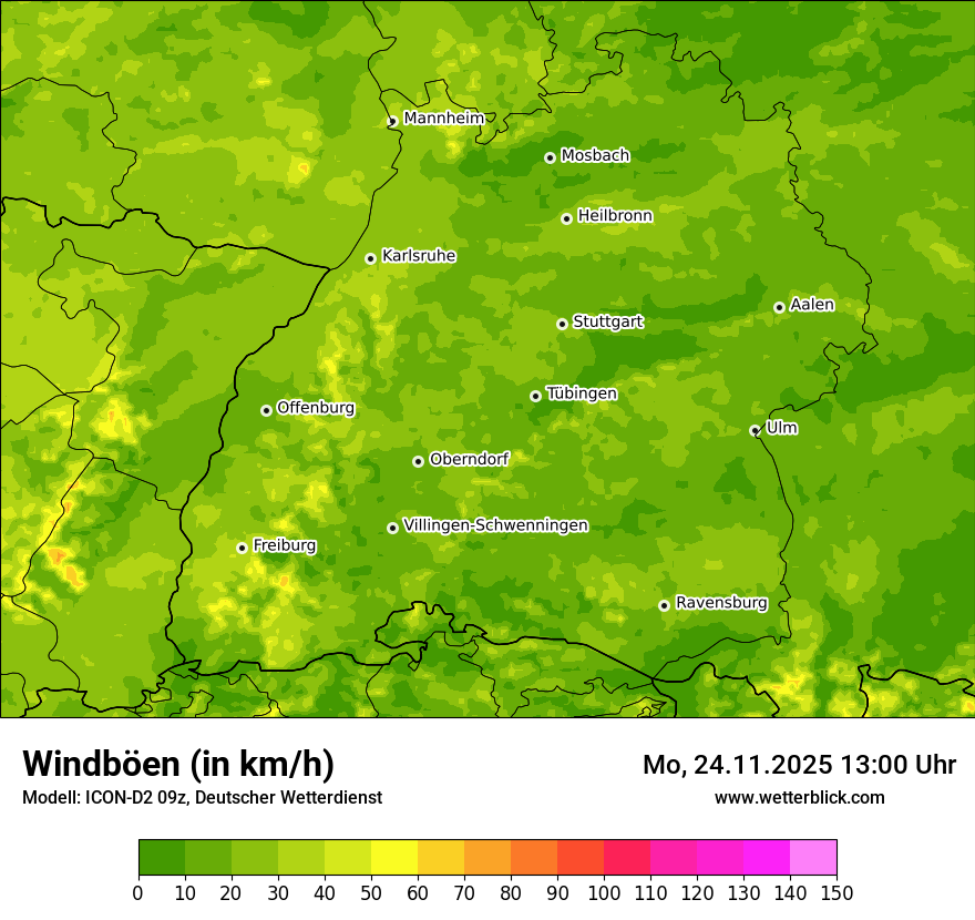 Modellkarten Windgeschwindigkeit