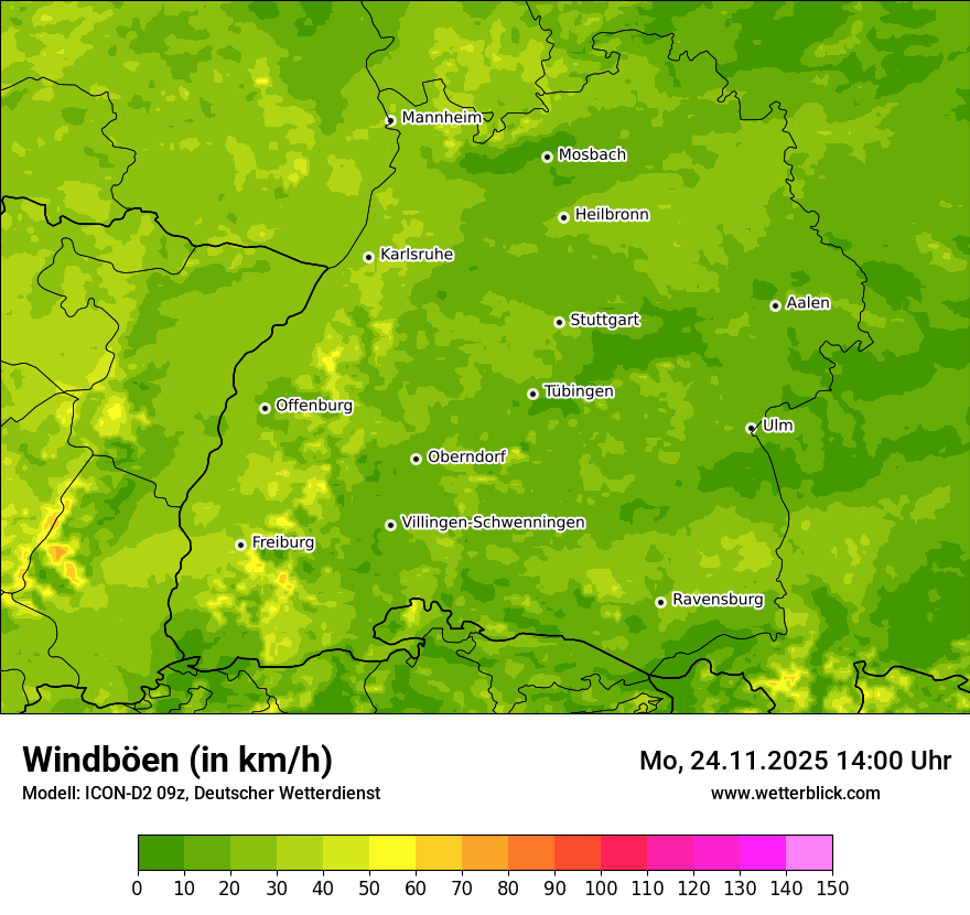 Modellkarten Windgeschwindigkeit