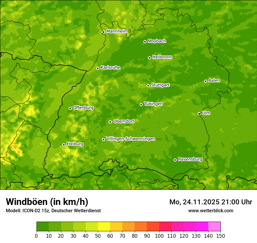 Modellkarten Windgeschwindigkeit