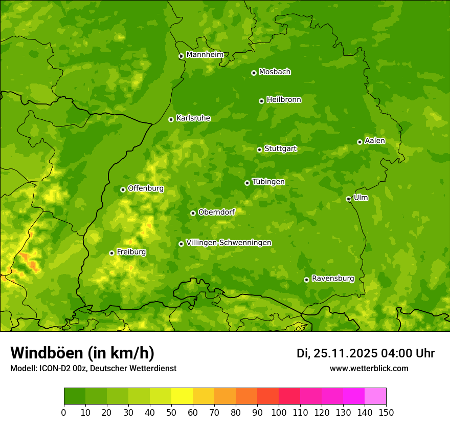 Modellkarten Windgeschwindigkeit