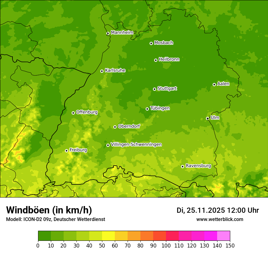 Modellkarten Windgeschwindigkeit