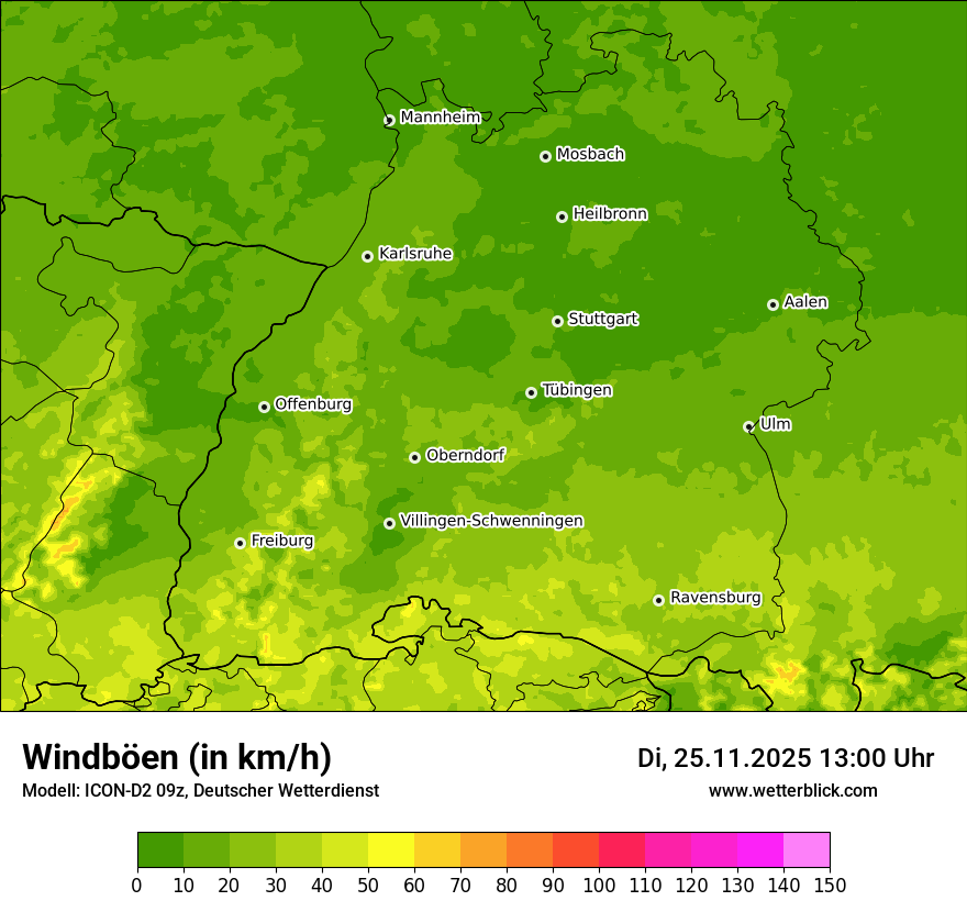 Modellkarten Windgeschwindigkeit