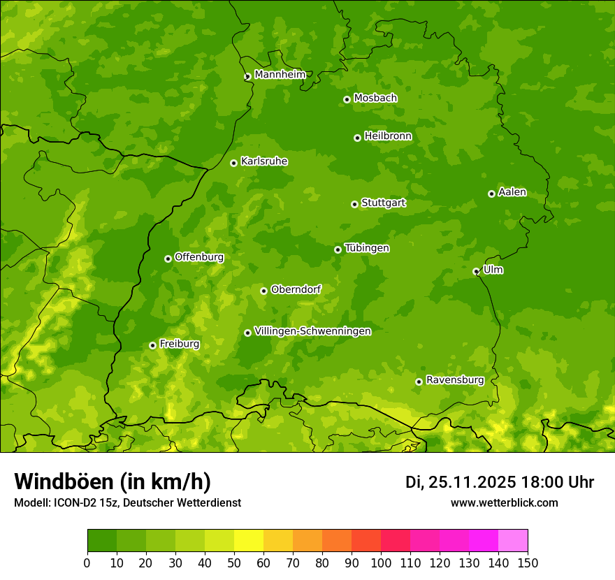 Modellkarten Windgeschwindigkeit