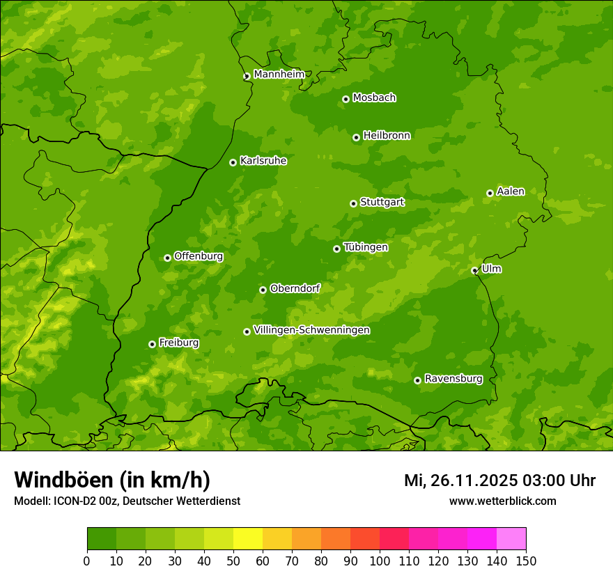 Modellkarten Windgeschwindigkeit