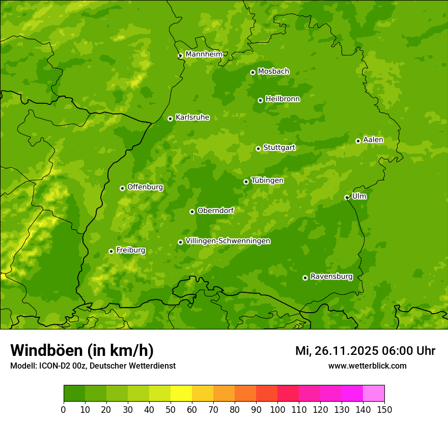 Modellkarten Windgeschwindigkeit