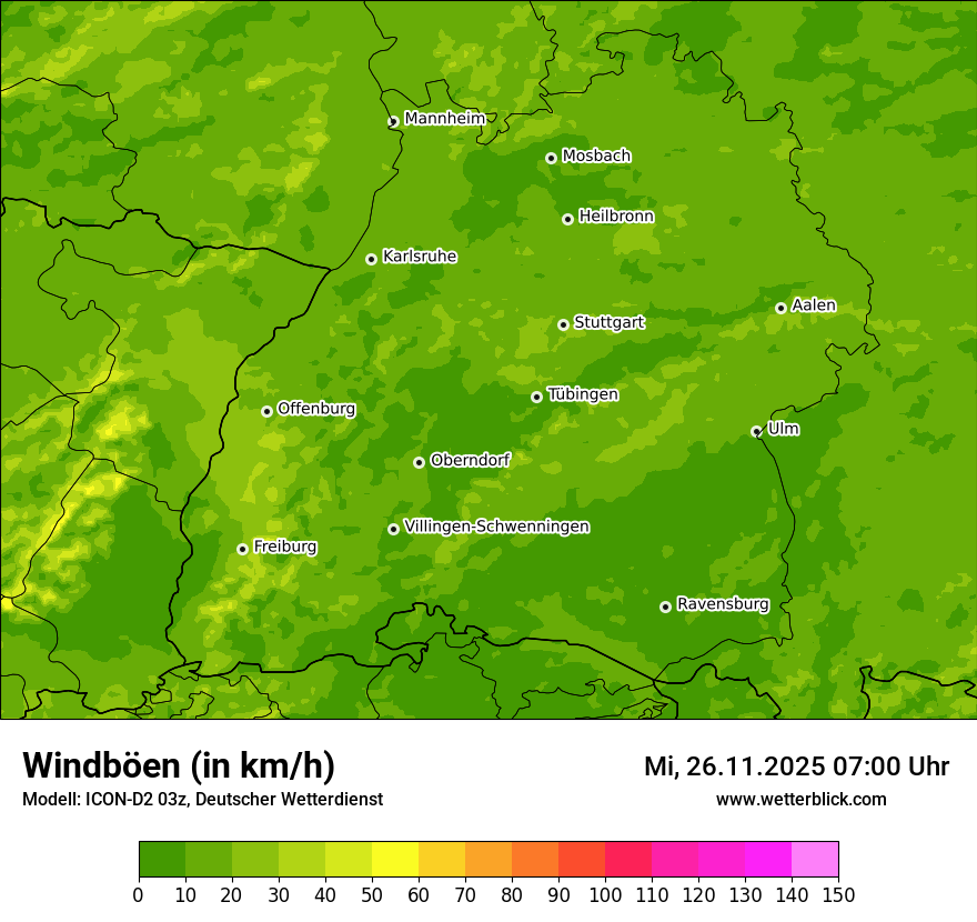 Modellkarten Windgeschwindigkeit