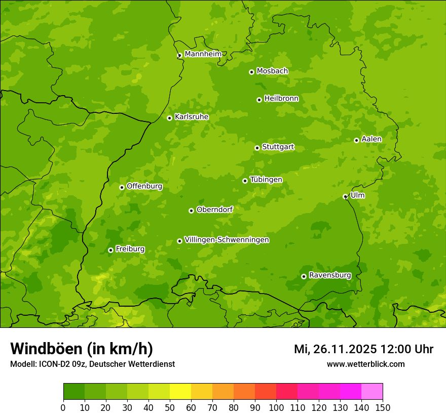 Modellkarten Windgeschwindigkeit