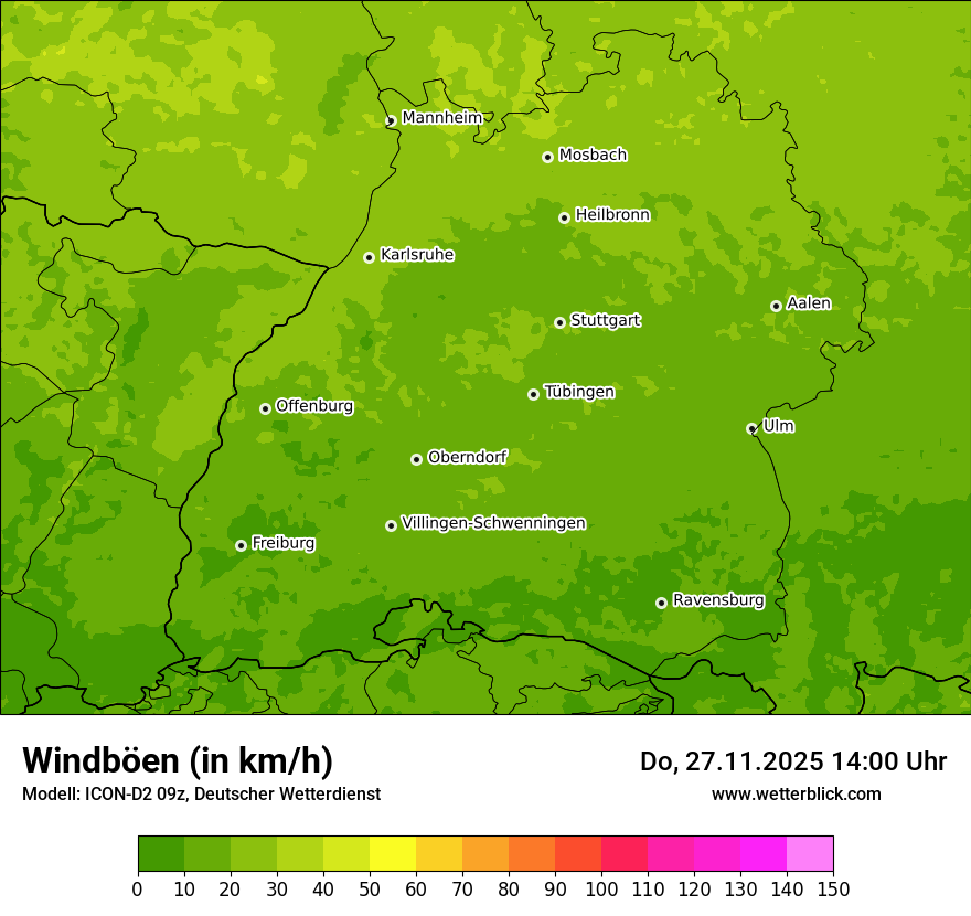 Modellkarten Windgeschwindigkeit