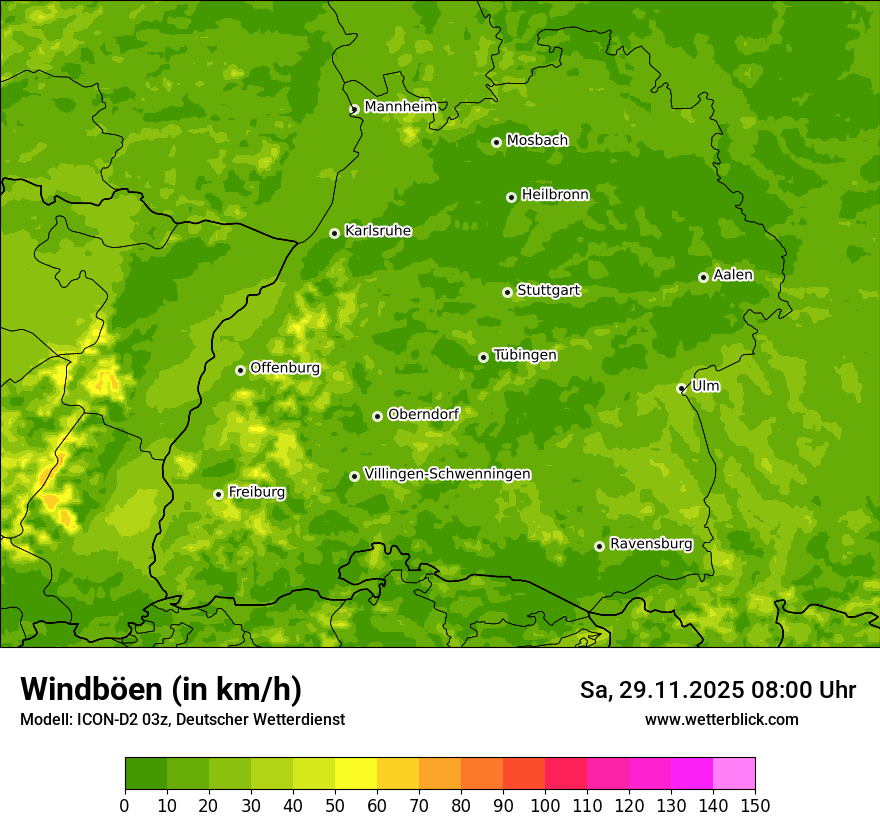 Modellkarten Windgeschwindigkeit