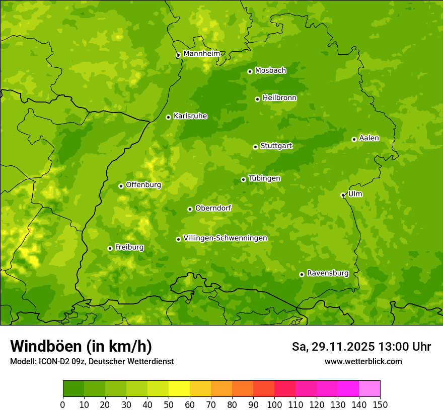 Modellkarten Windgeschwindigkeit