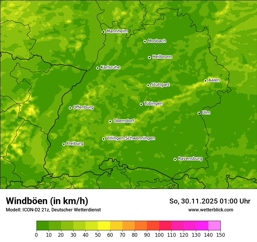 Modellkarten Windgeschwindigkeit