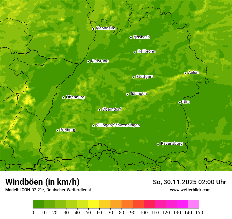 Modellkarten Windgeschwindigkeit