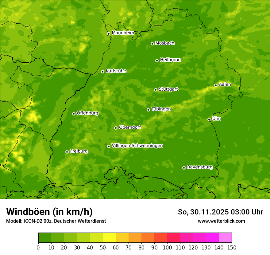 Modellkarten Windgeschwindigkeit