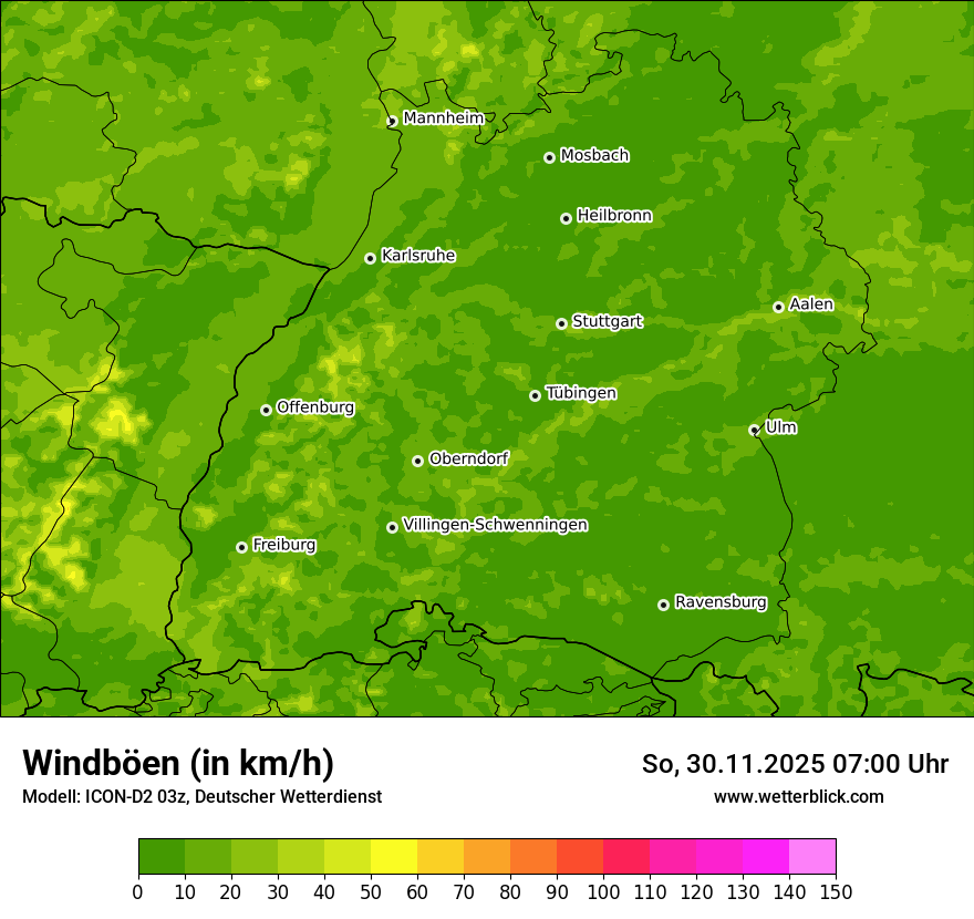 Modellkarten Windgeschwindigkeit