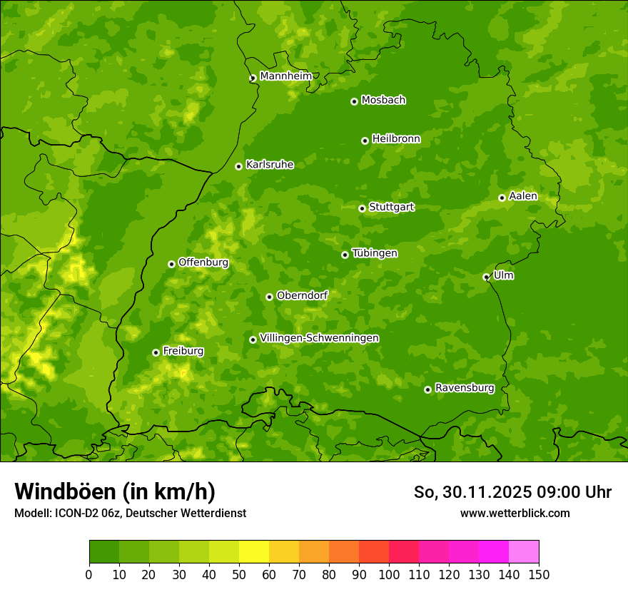 Modellkarten Windgeschwindigkeit