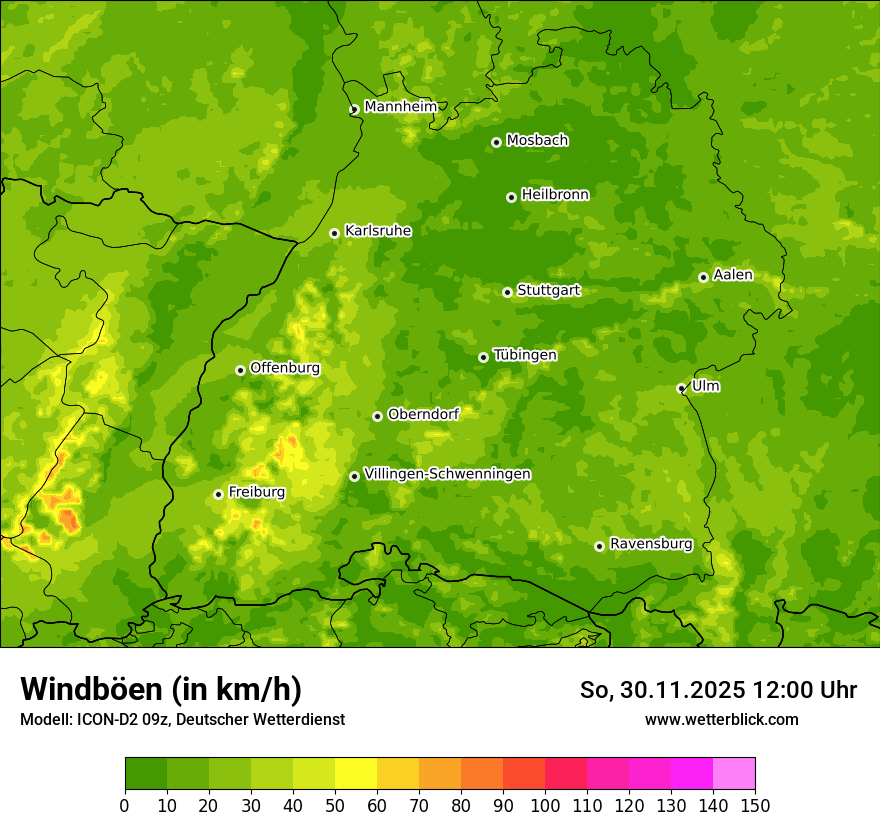 Modellkarten Windgeschwindigkeit
