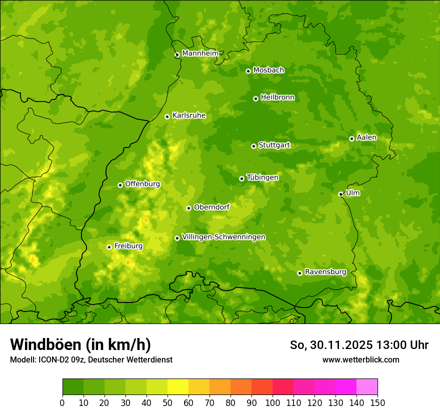Modellkarten Windgeschwindigkeit