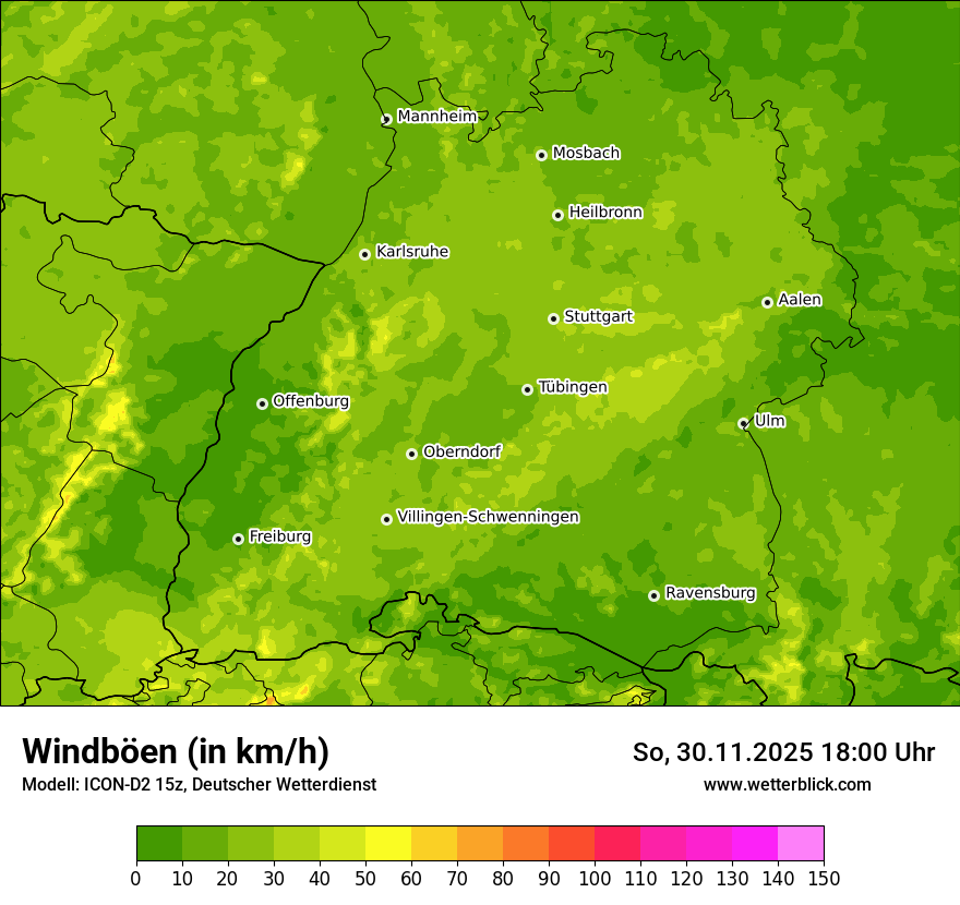 Modellkarten Windgeschwindigkeit