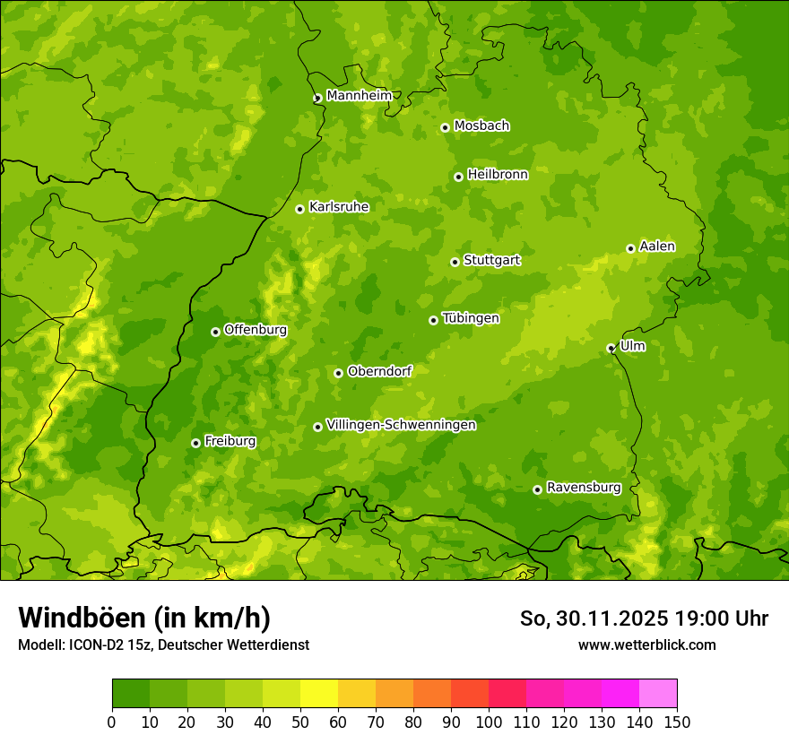 Modellkarten Windgeschwindigkeit