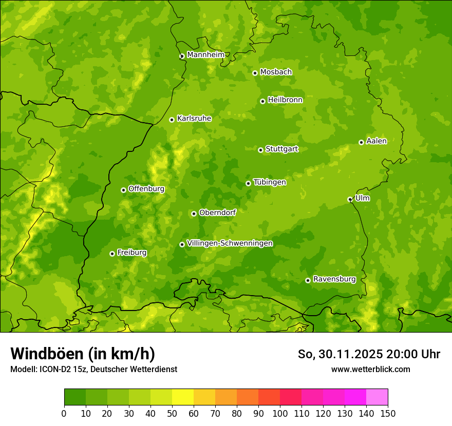 Modellkarten Windgeschwindigkeit
