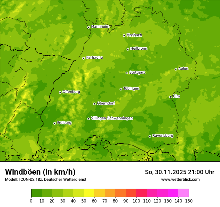 Modellkarten Windgeschwindigkeit