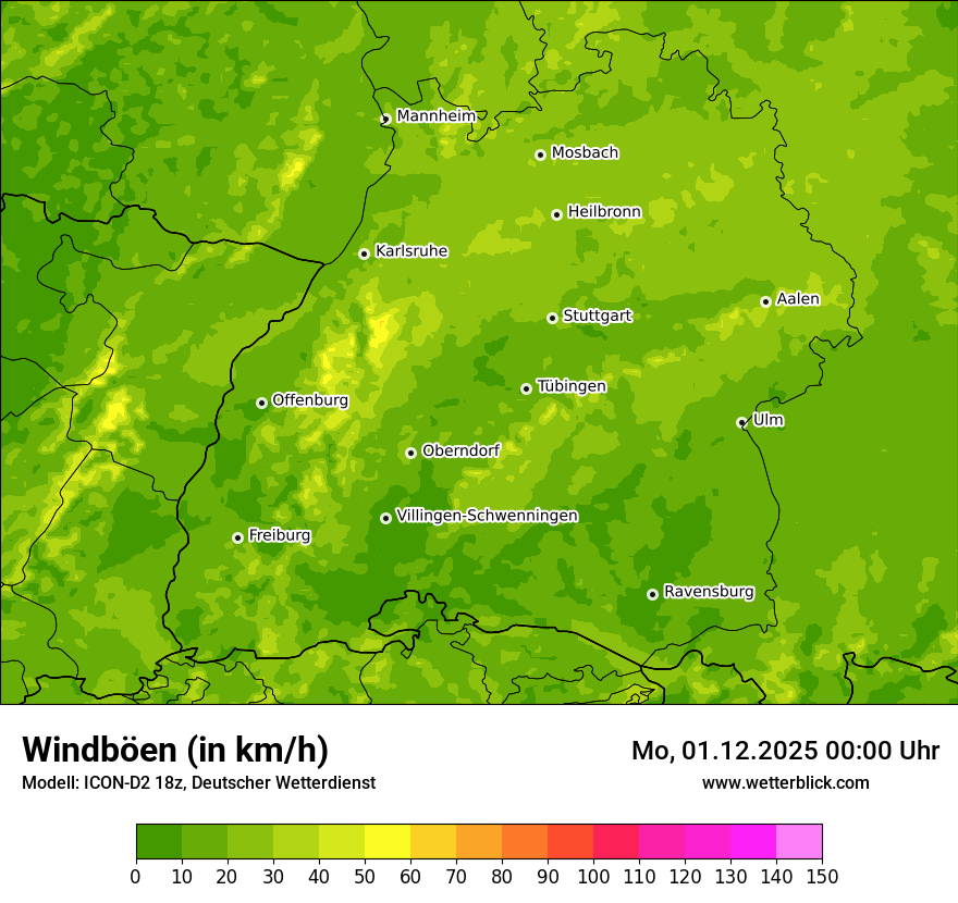 Modellkarten Windgeschwindigkeit