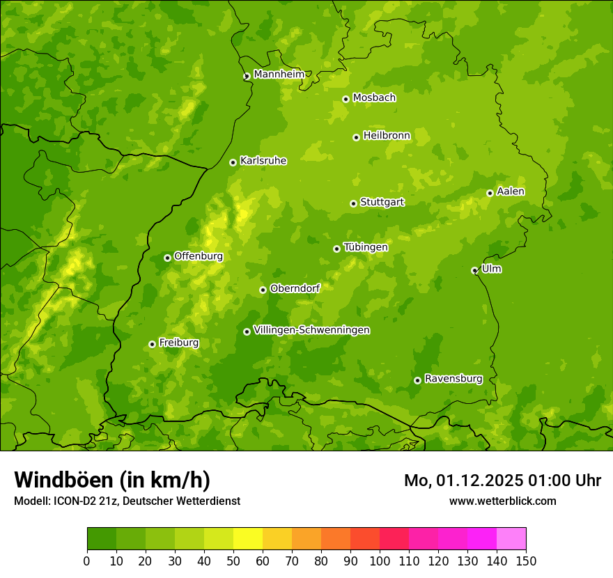 Modellkarten Windgeschwindigkeit