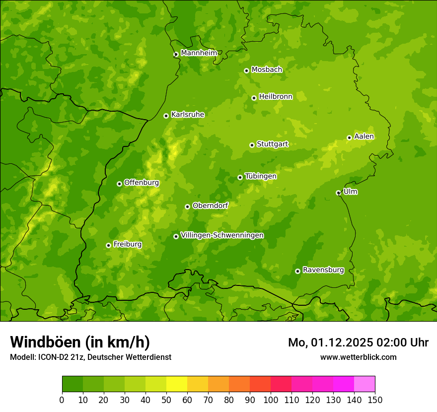 Modellkarten Windgeschwindigkeit
