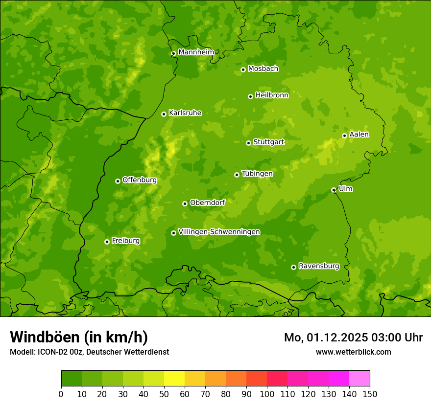 Modellkarten Windgeschwindigkeit