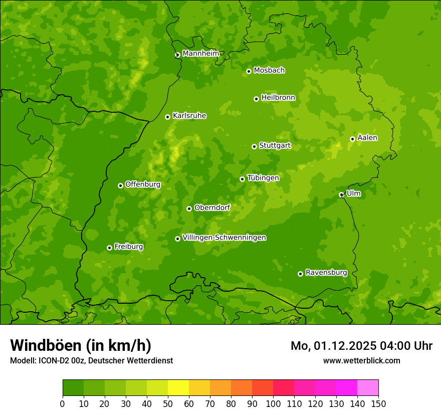 Modellkarten Windgeschwindigkeit